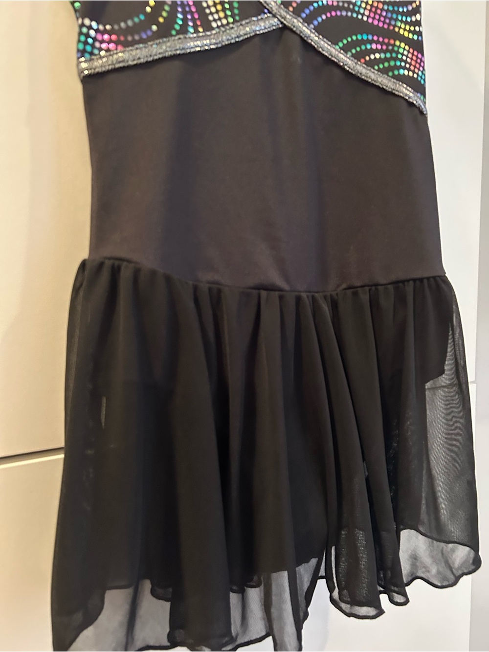 Capezio Black Dance Dress with Multicolor Sparkle Swirls S/CH - Picture 5 of 9